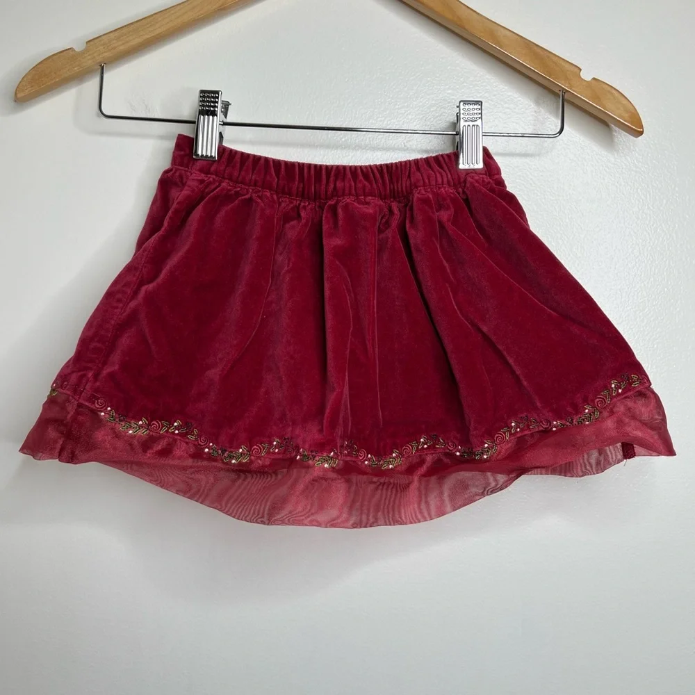 Gymboree Velvet Skirt w/ attached diaper cover floral embroidery 18-24 M Red